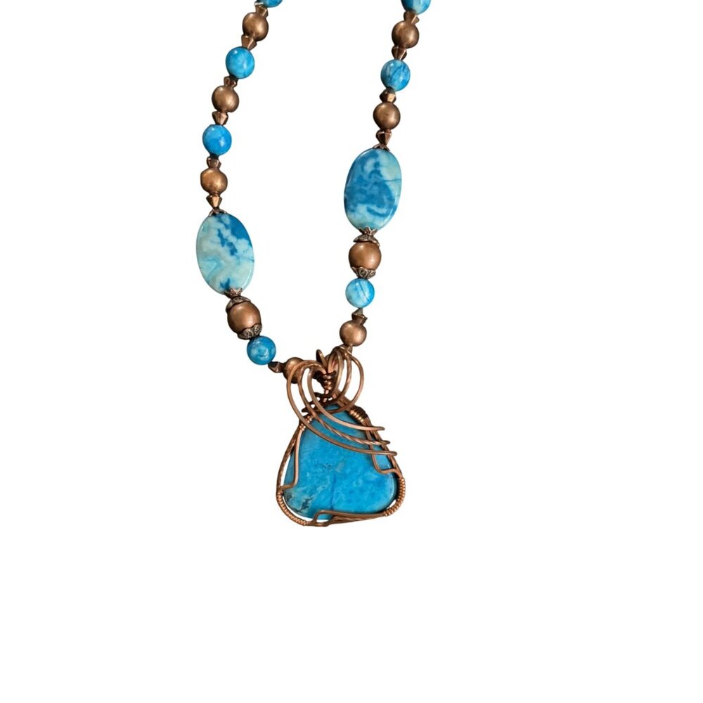 NYCII Jewelry Necklace & Earrings Set With Turquoise Pendant Copper - Picture 2 of 5
